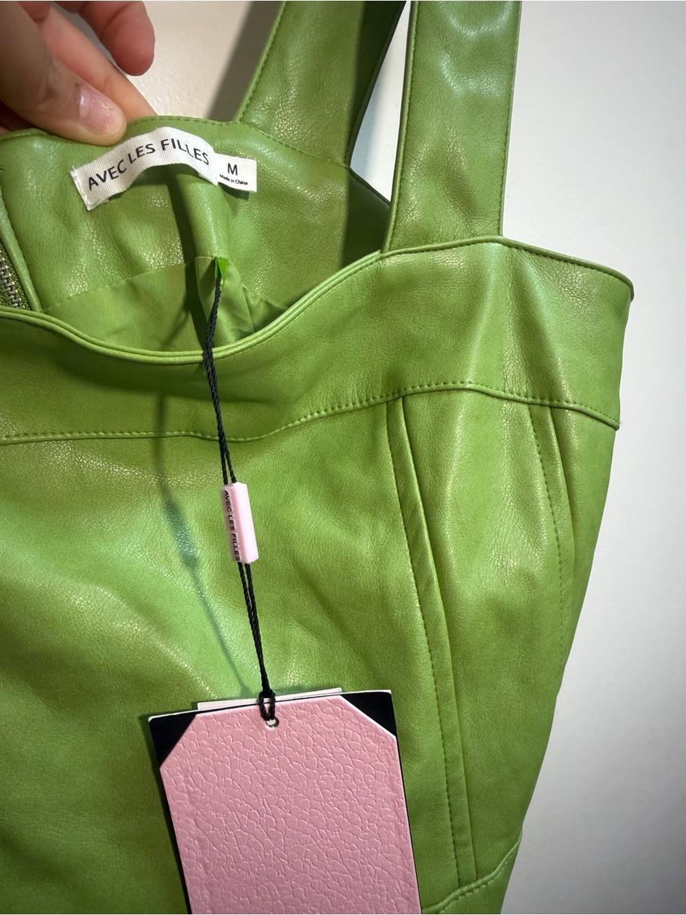 Avec Les Filles FAUX-EVER LEATHER™ FIT-AND-FLARE MINI DRESS in green Medium $129 - Picture 13 of 15
